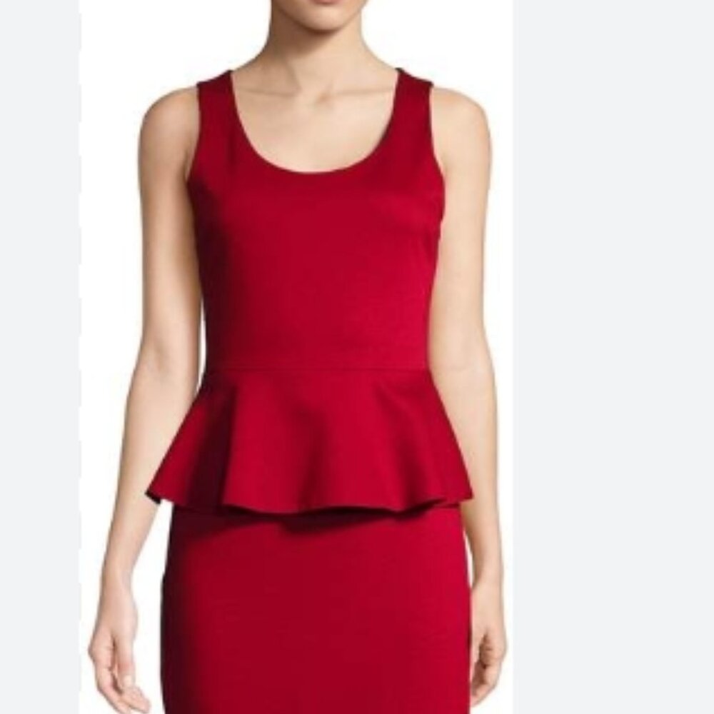 NWOT ALICE + OLIVIA Red Issac Peplum Knee-length Sheath Dress M $330